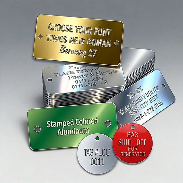 Custom metal labels in different materials and marking styles - Himgo