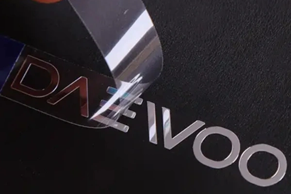 thin metal logo stickers with adhesive backing used for product branding