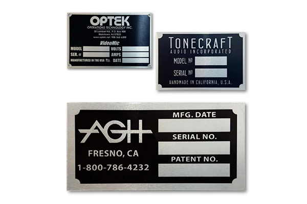 Industrial metal nameplates for machinery and equipment identification