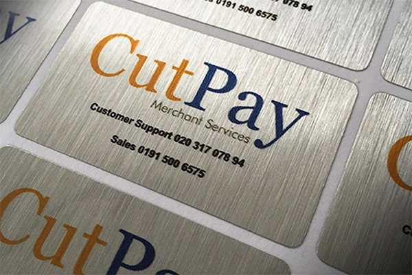 Brushed aluminum branding nameplate with adhesive backing for product identification — Himgo 