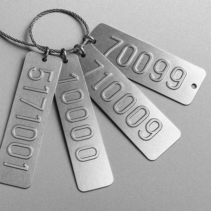 Adhesive-backed embossed metal brand plate mounted on product housing - Himgo