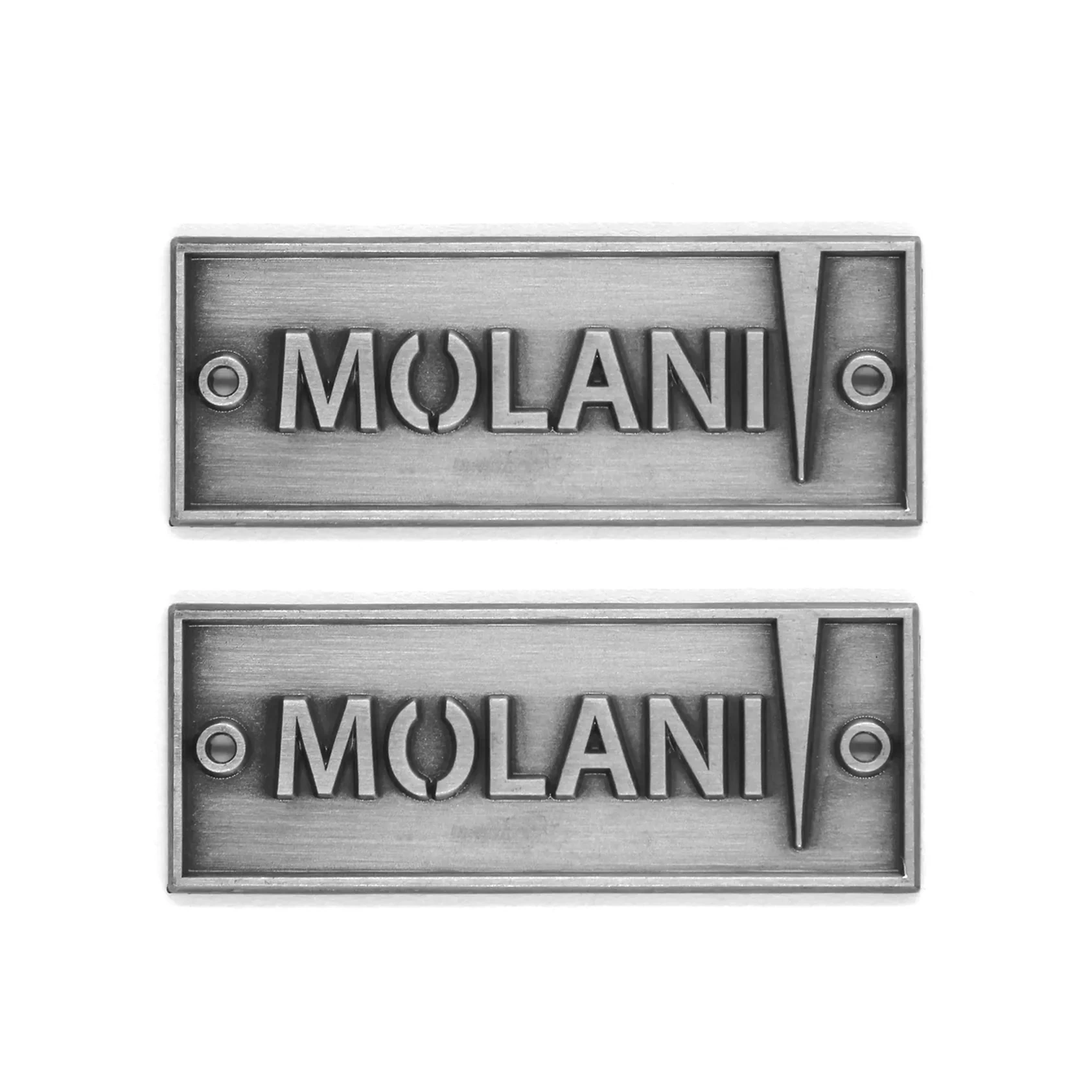 Brushed aluminum metal logo plate mounted on product housing - Himgo
