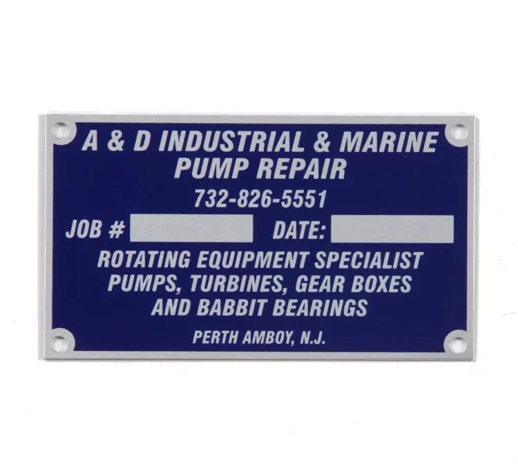 Anodized aluminum equipment rating label with printed data - Himgo