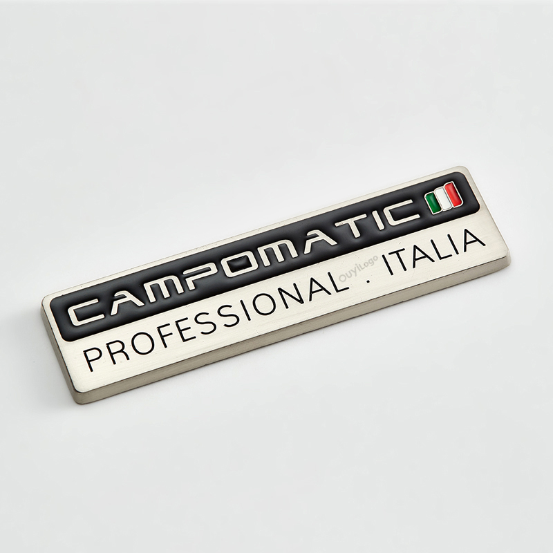 Custom 3D metal emblems for equipment branding and machinery logo parts