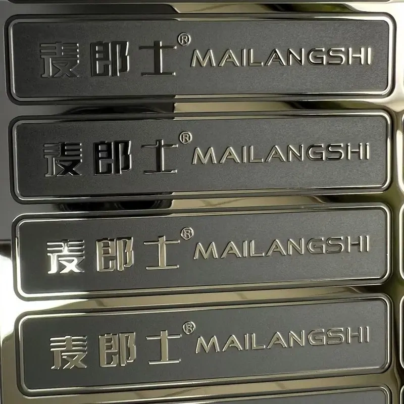 Screw-mounted custom metal logo plate with clean edge finish - Himgo