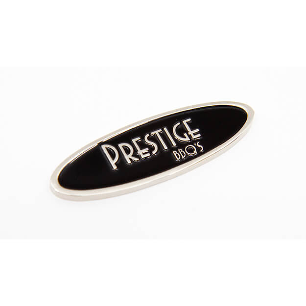 Embossed metal nameplate with raised logo and brushed aluminum finish - Himgo
