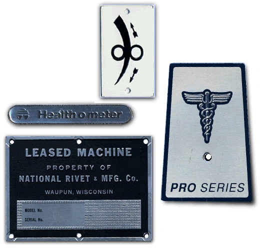 Custom industrial metal labels for machinery model serial number and safety information