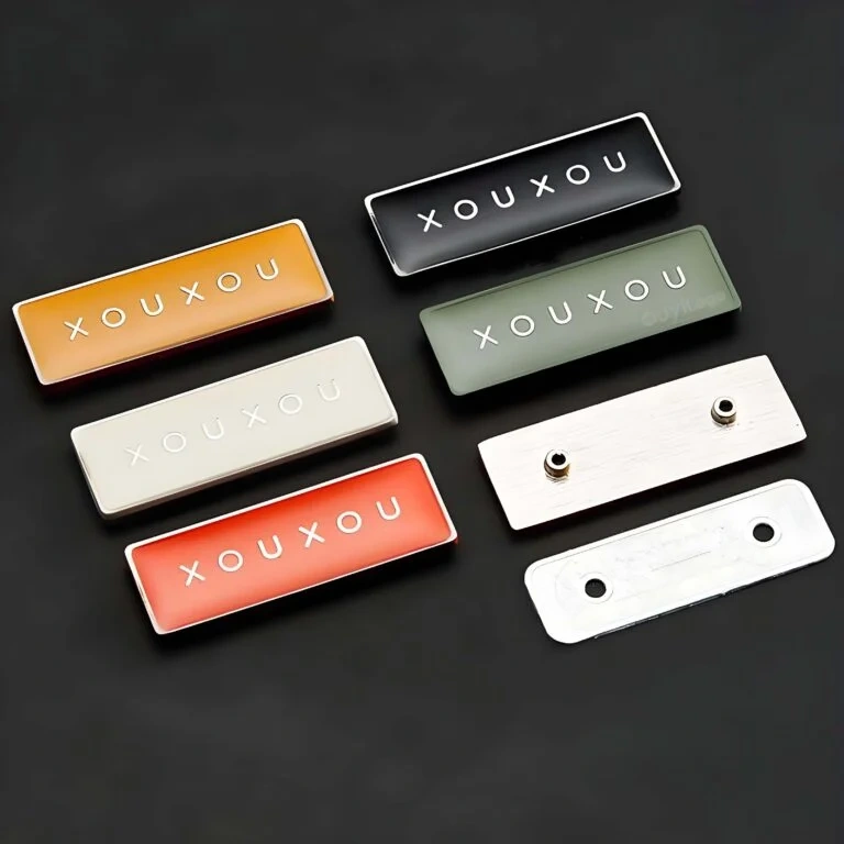Screw-mounted equipment logo plate with clean edge finish - Himgo
