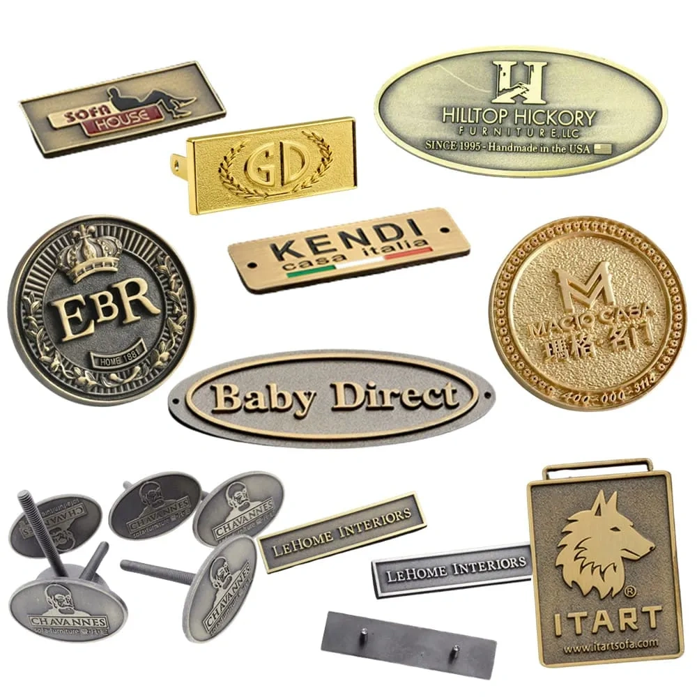 Thin aluminum logo plates with printed black brand marks - Himgo