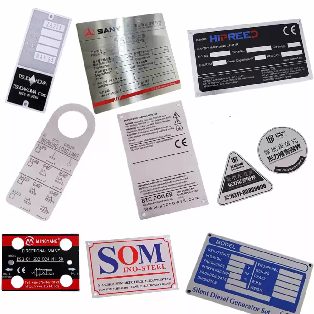 Custom metal equipment nameplates and labels for machinery panels and industrial products - Himgo